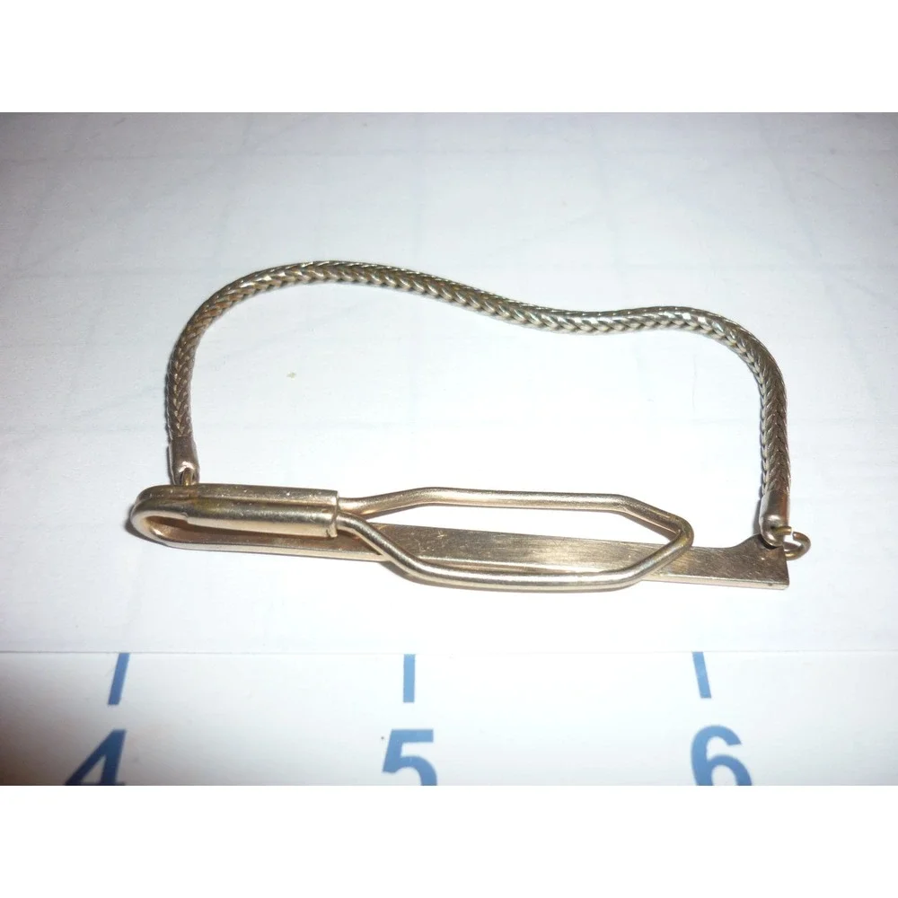 Mens Vintage Gold Tone Tie Clip Chain Chain Link Style Classic‎ Formal Accessory